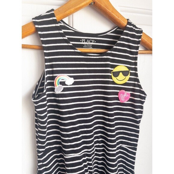Children’s Place Girls Black and White Striped Dress with Patches size L 10/12 - Picture 3 of 5